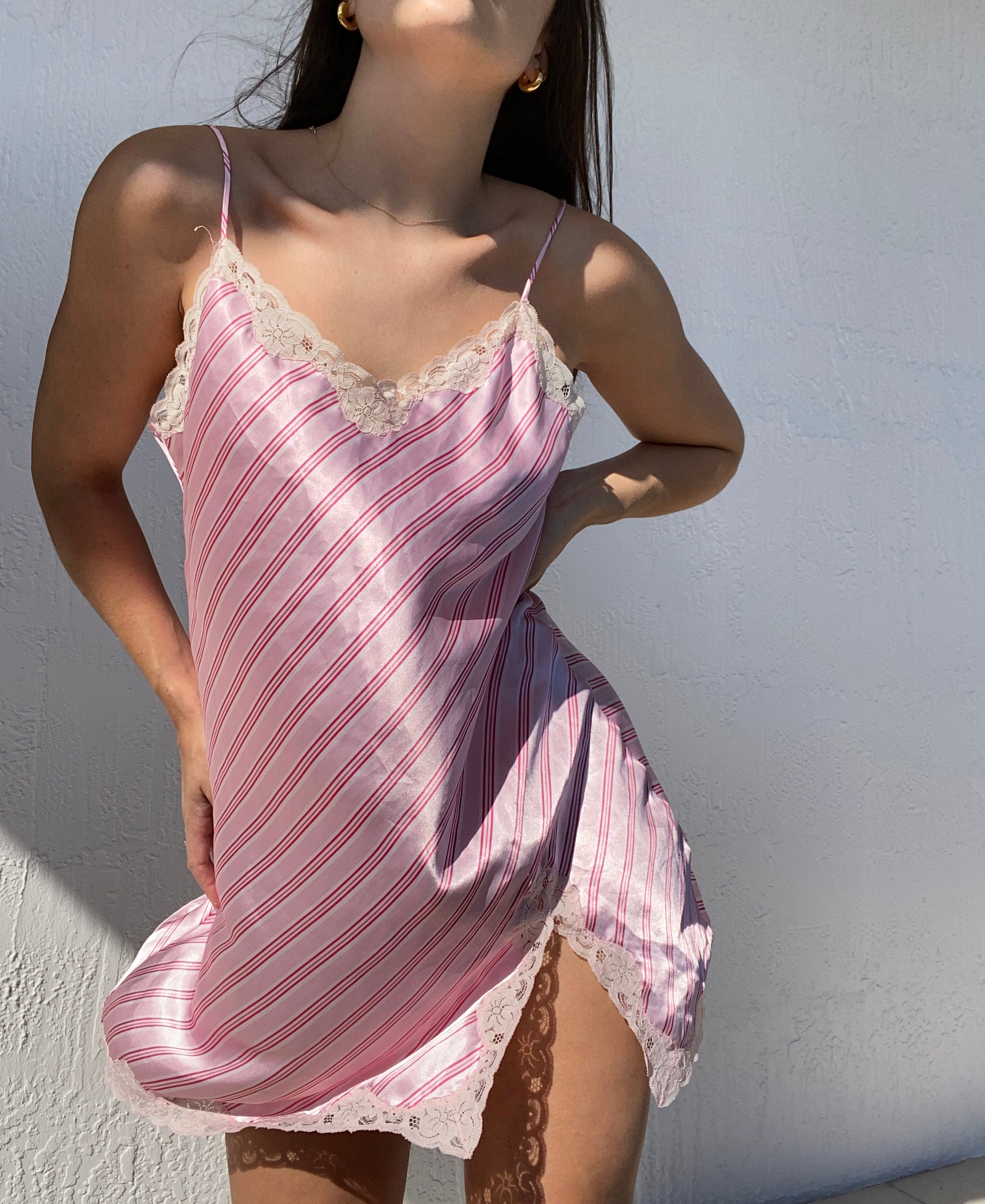 Vintage Pink Candy Stripe Slip Dress