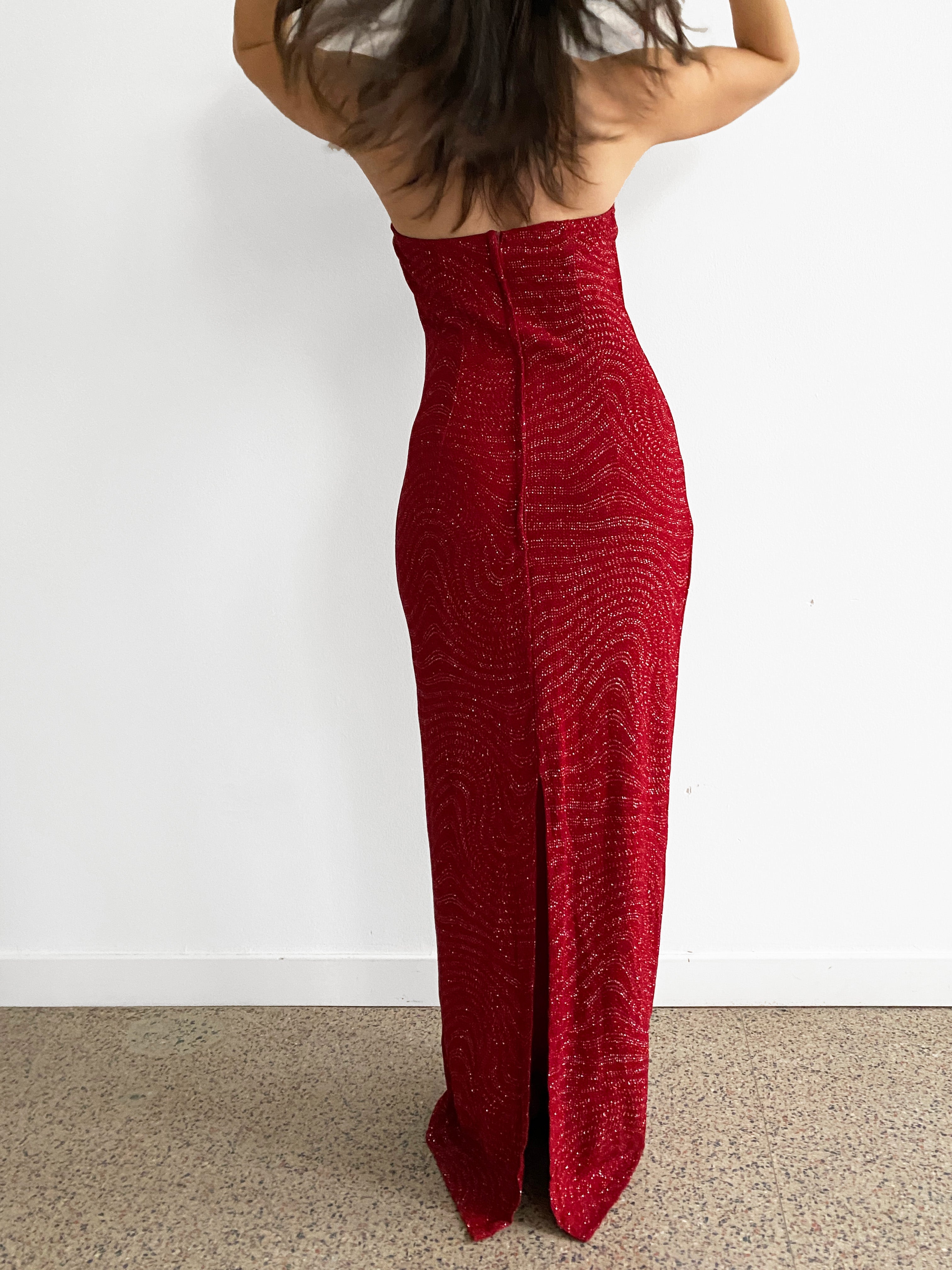 Red Sequin Halter Dress