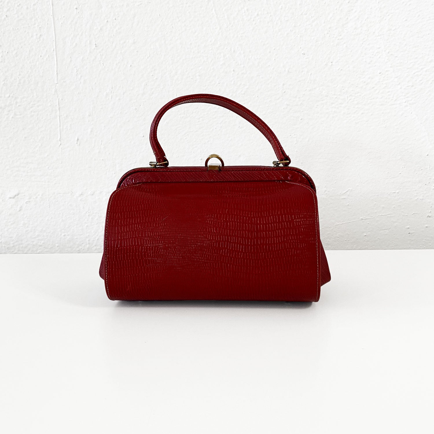 Red Snakeskin Embossed Handbag
