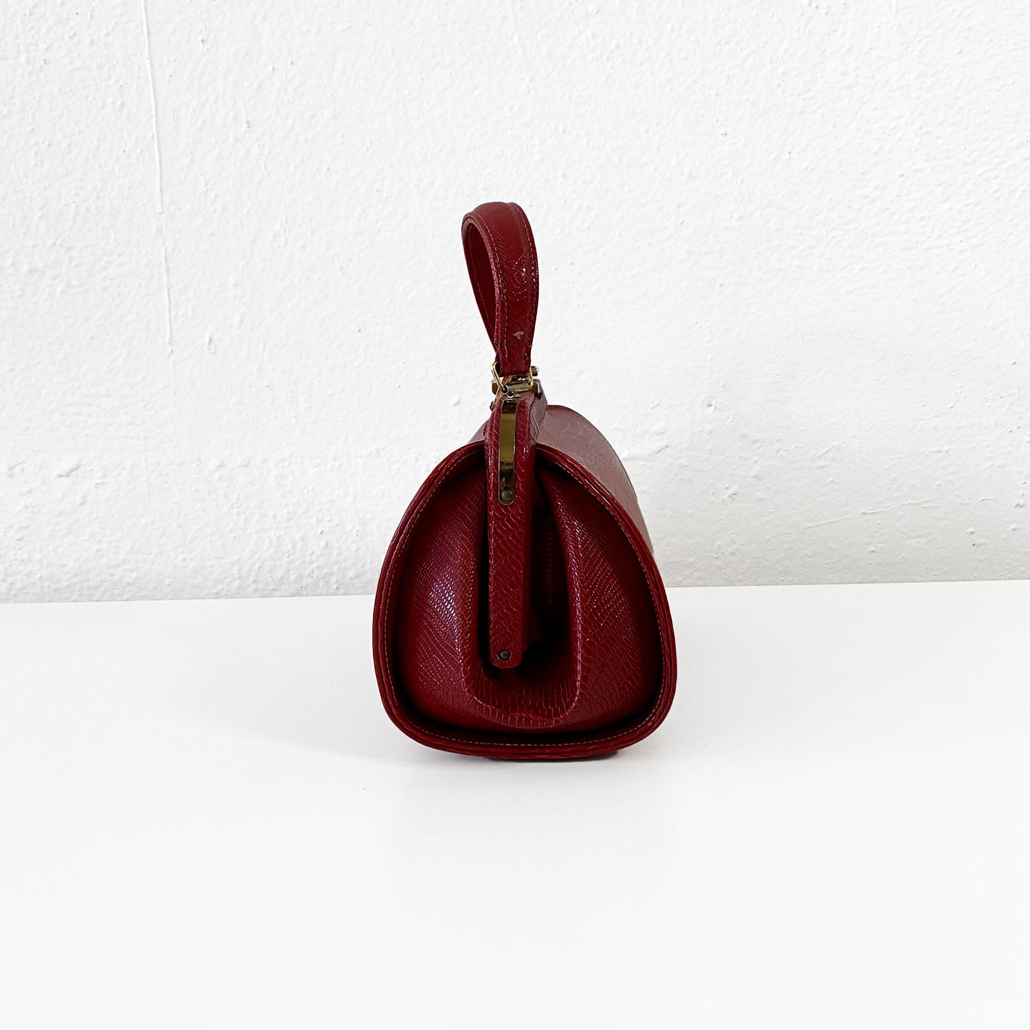 Red Snakeskin Embossed Handbag