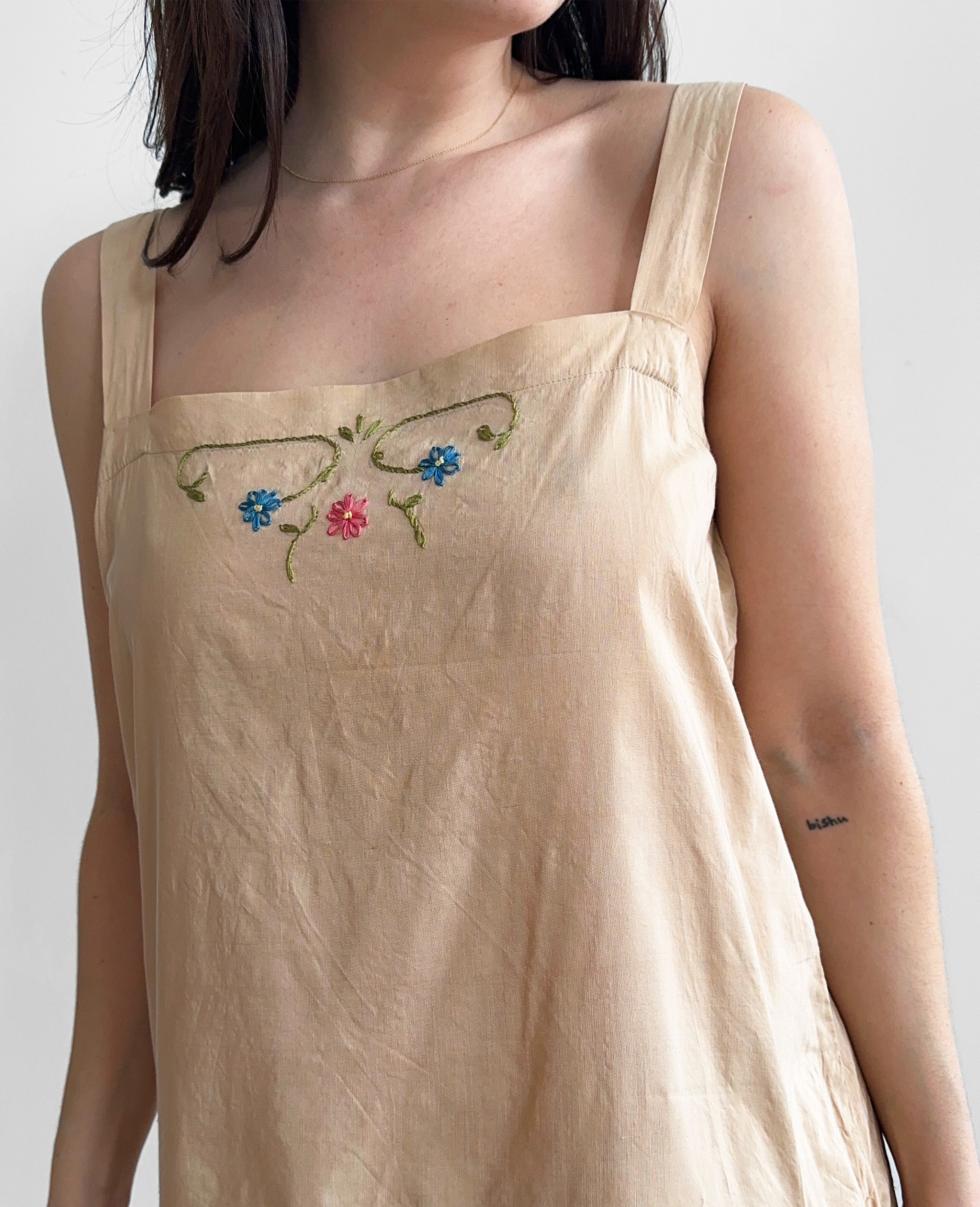Tan Flower Embroidered Dress