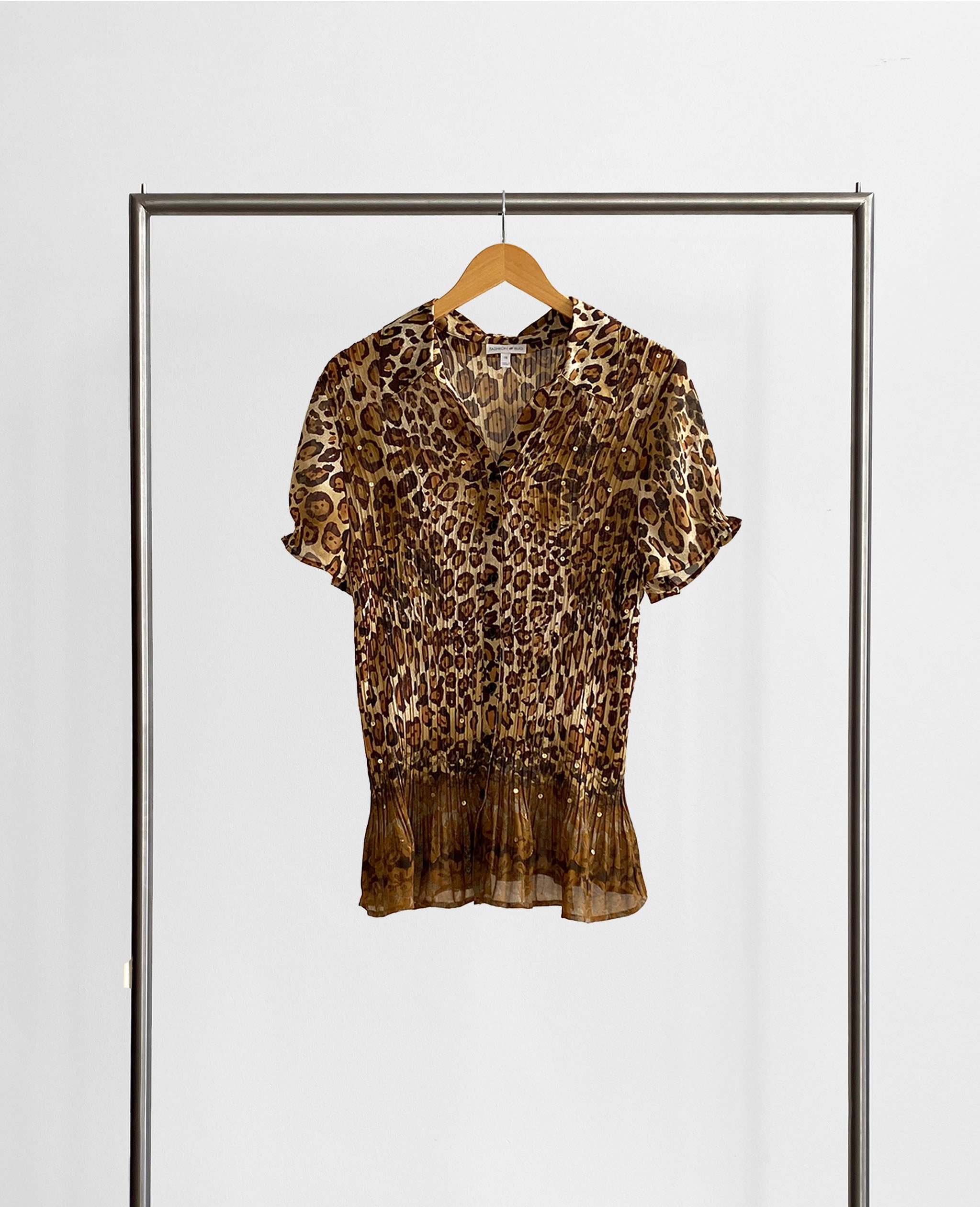 Cheetah Print Sequin Pleated Blouse