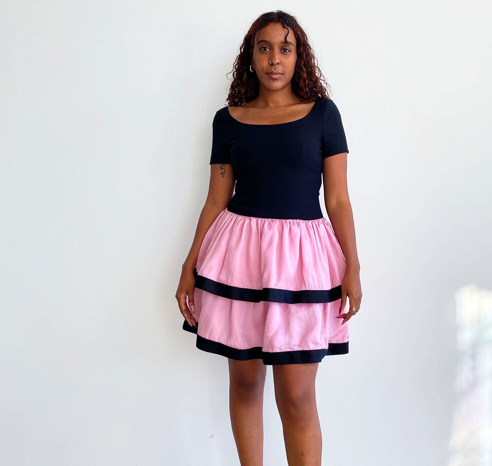 Black and Pink Tulle Lined Layered Dress