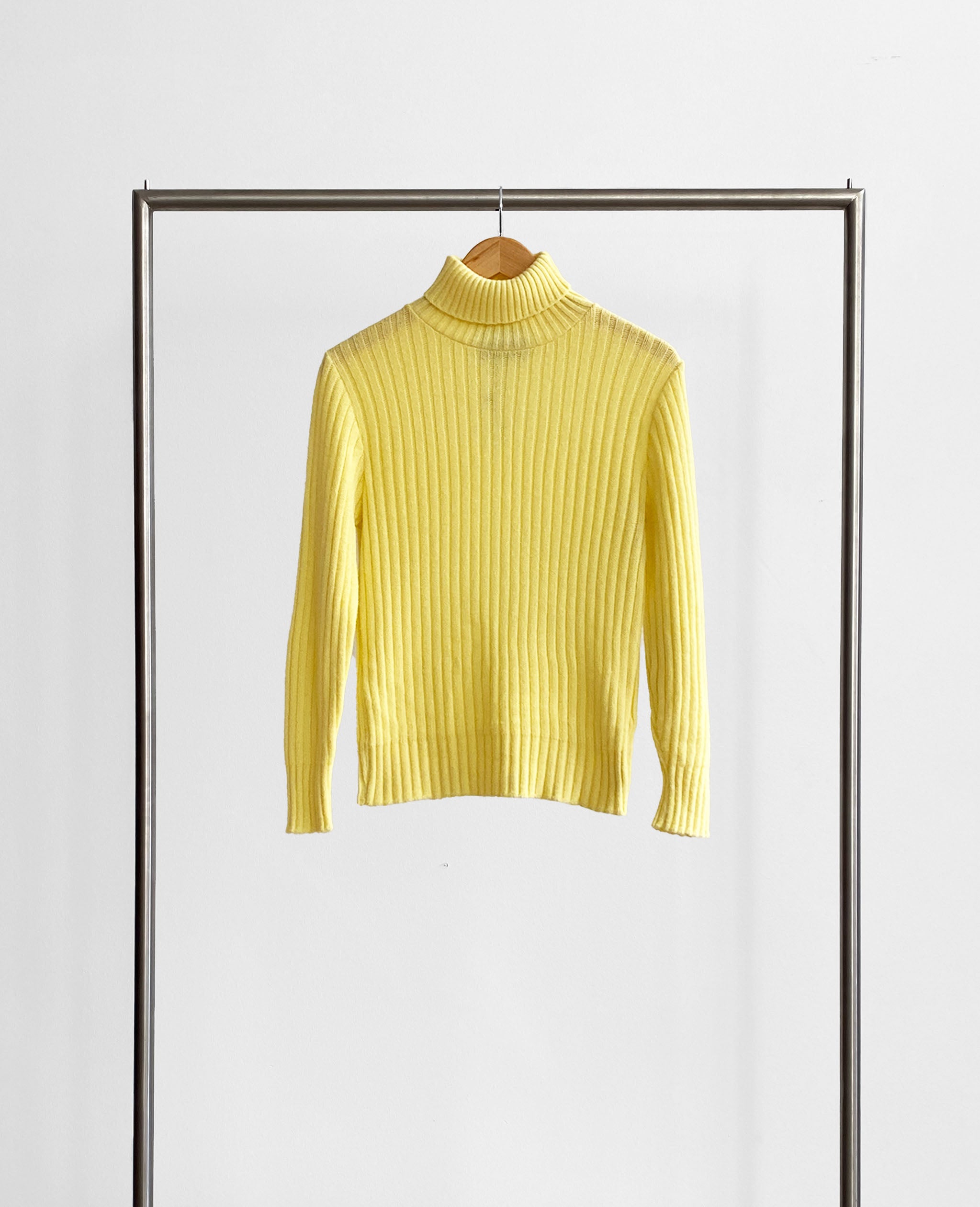 70s Yellow Ribbed Turtleneck Sweater