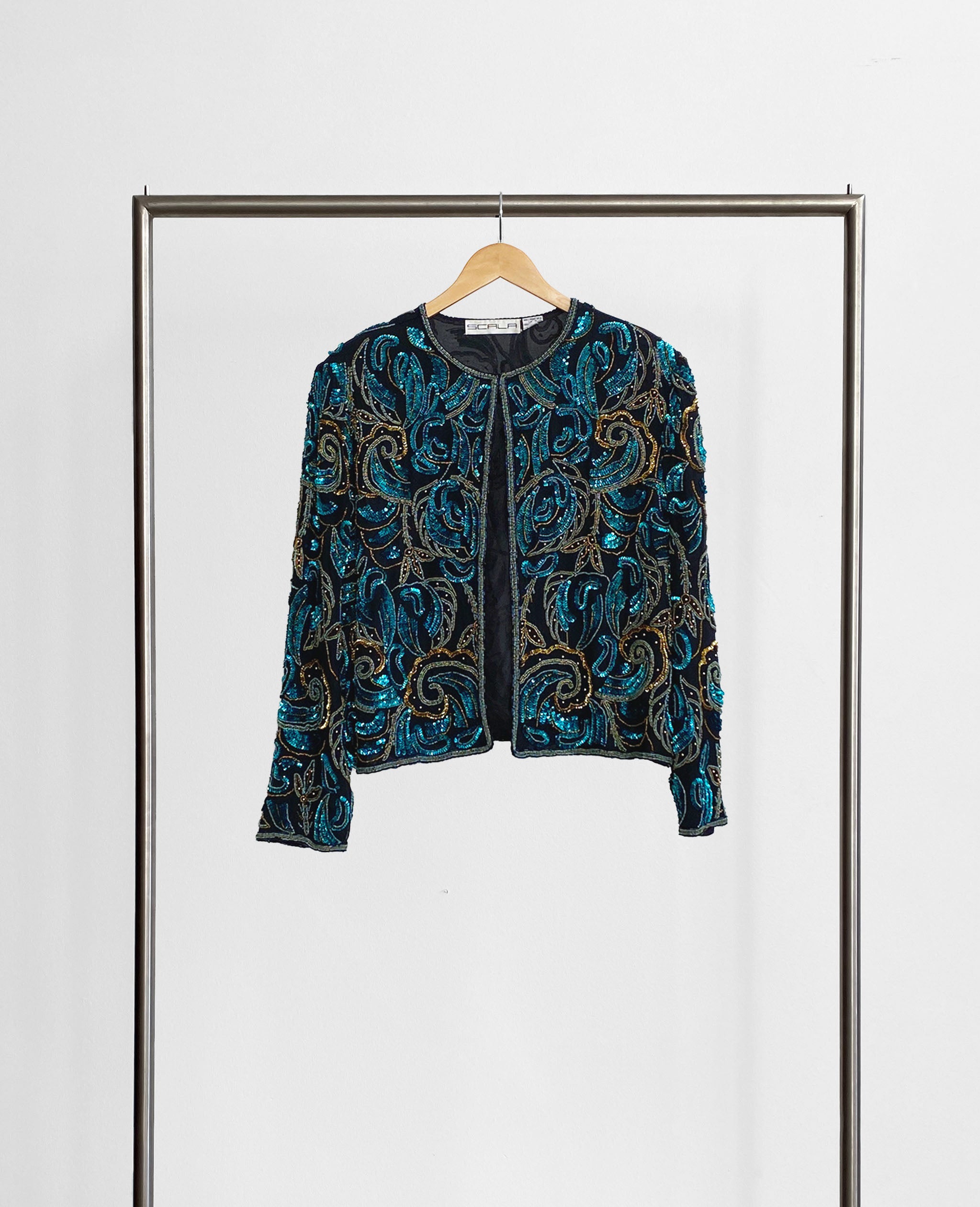 Teal and Gold Patterned Sequin Jacket