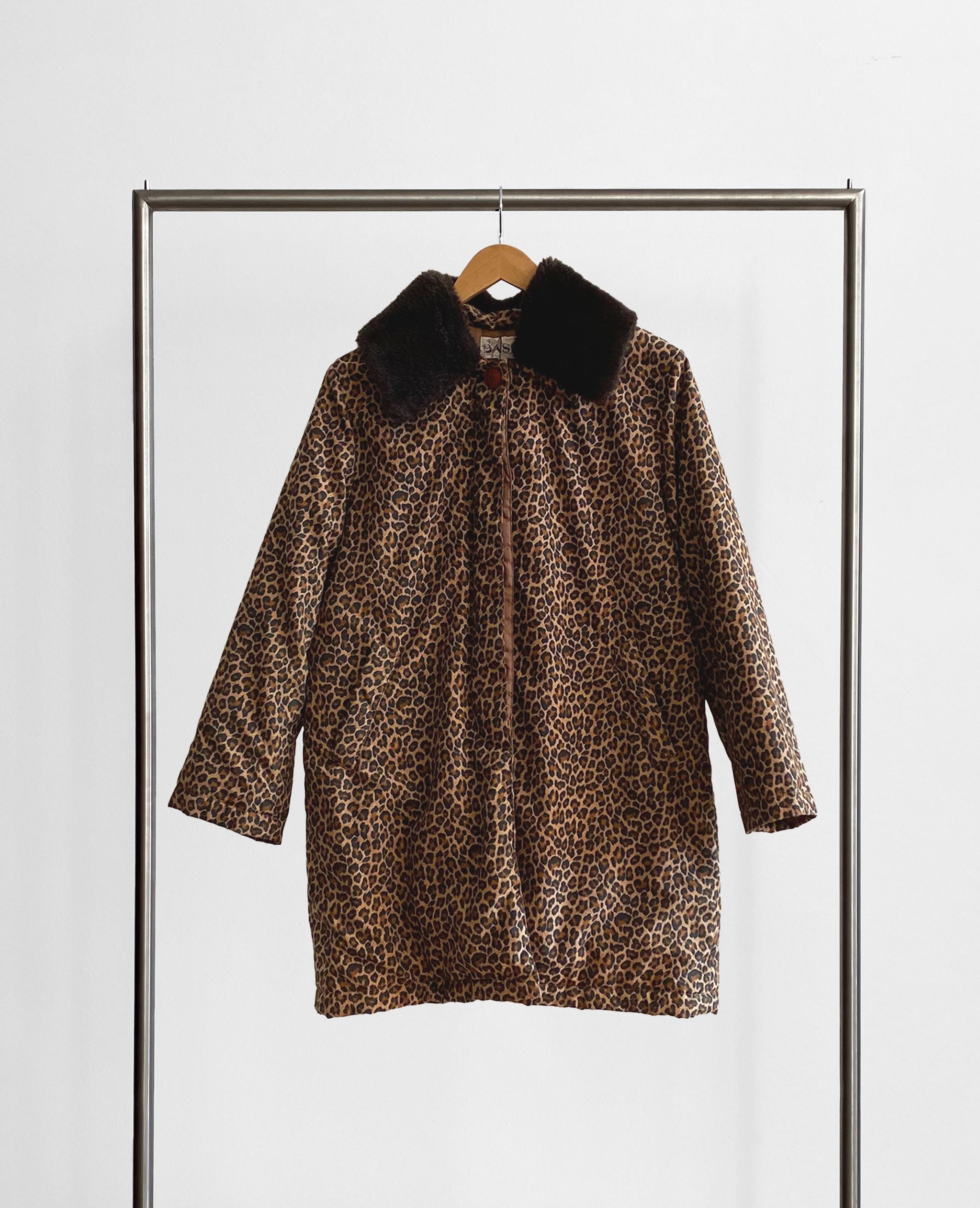 Leopard Print Coat with Faux Fur Collar