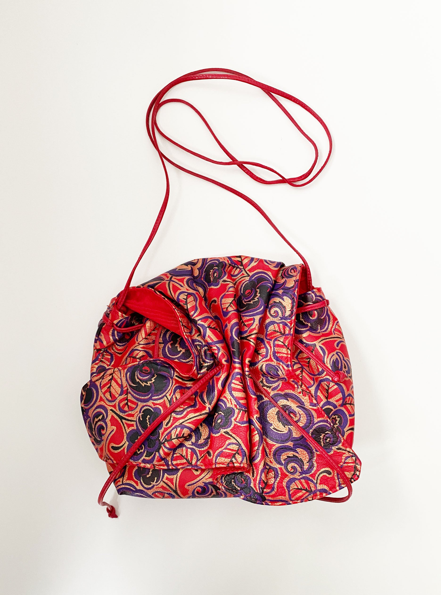 Red Floral Leather Crossbody Bag