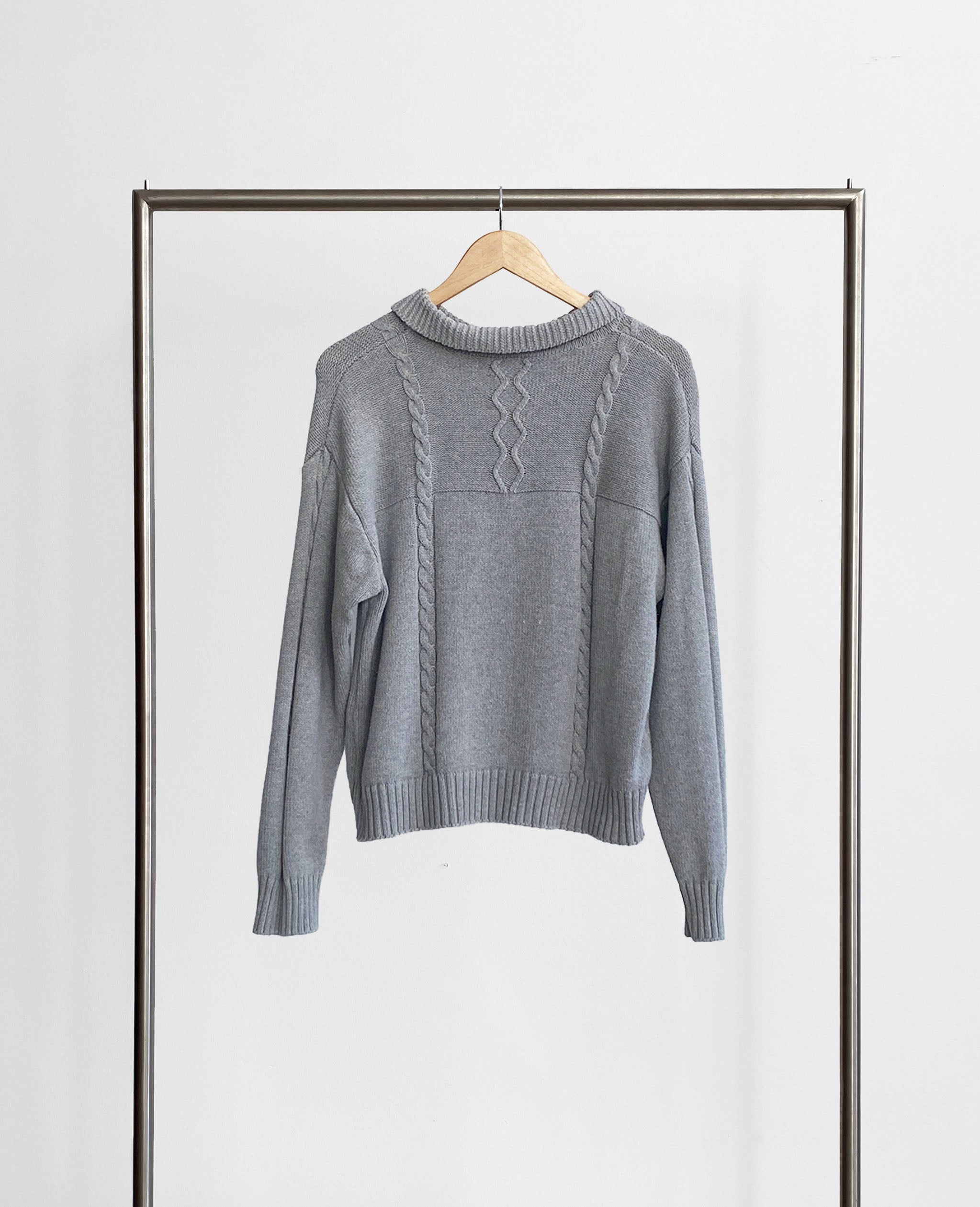 Gray Collared Cable Knit Sweater