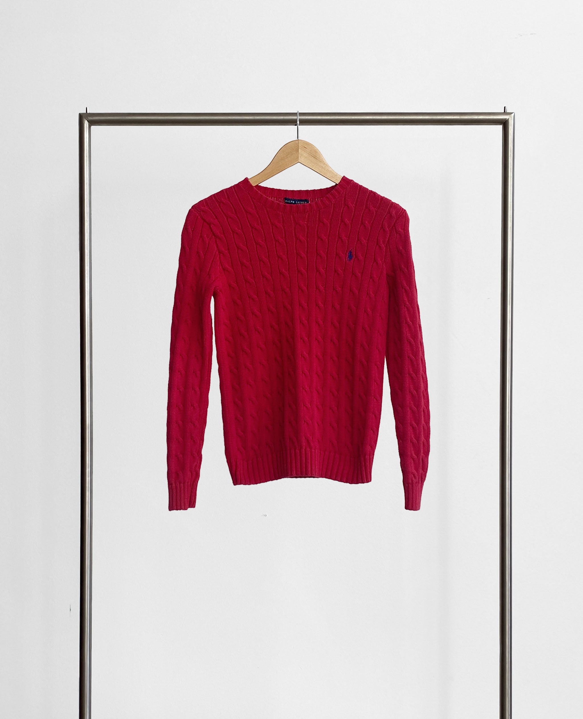 Red Cableknit Logo Sweater