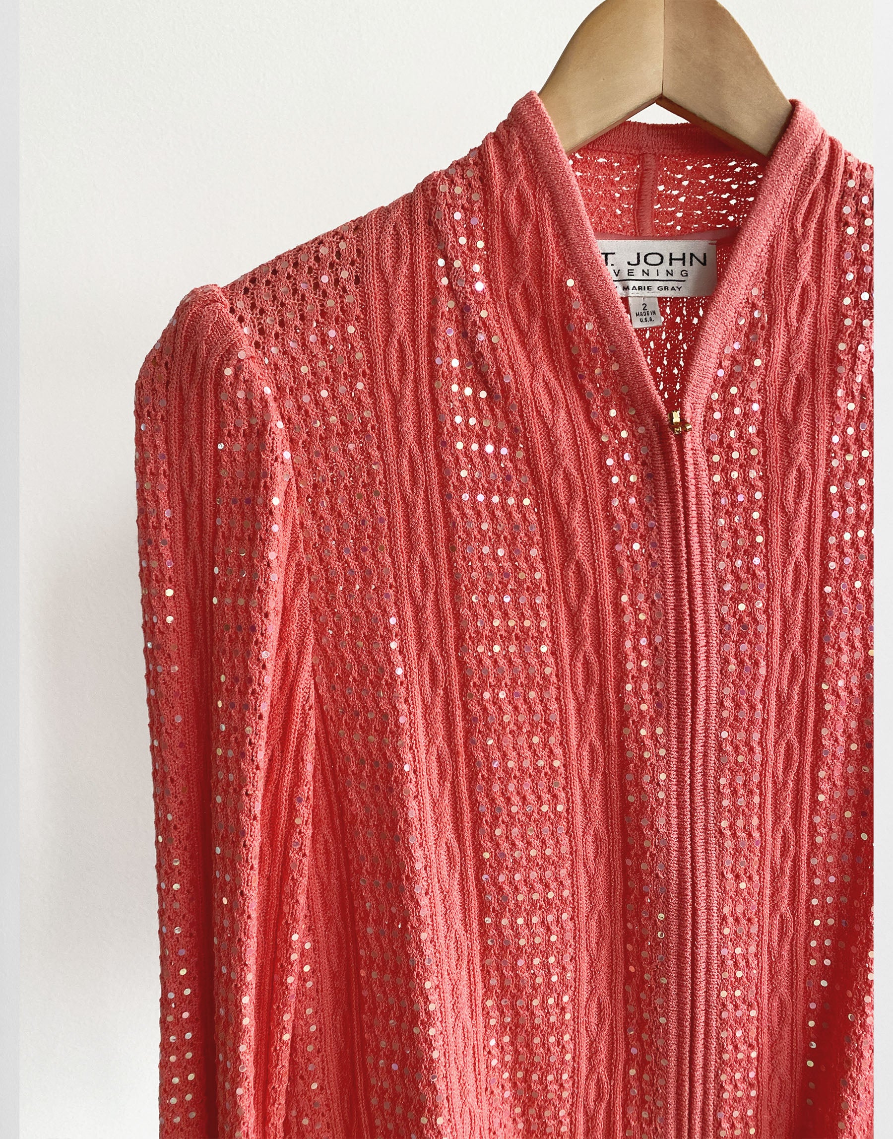 Pink Sequin Zip Up Cardigan