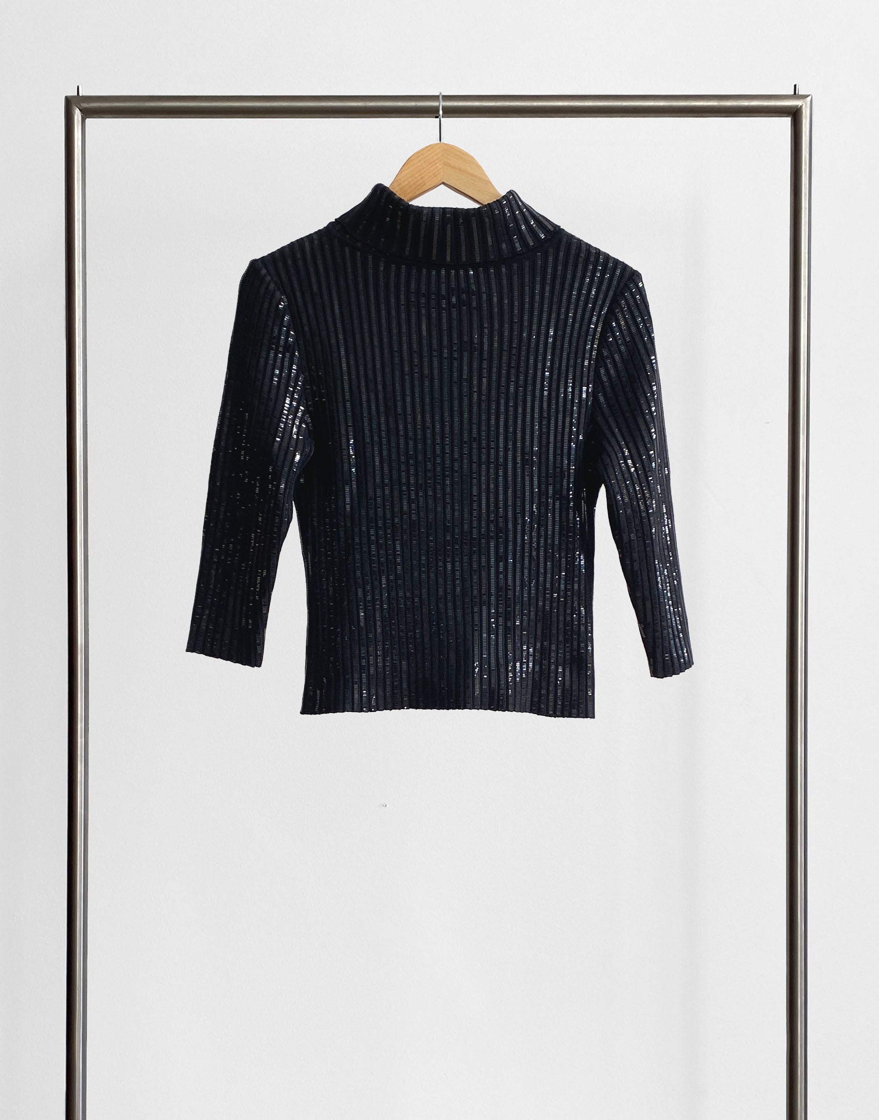 Sequined Black Turtleneck Sweater