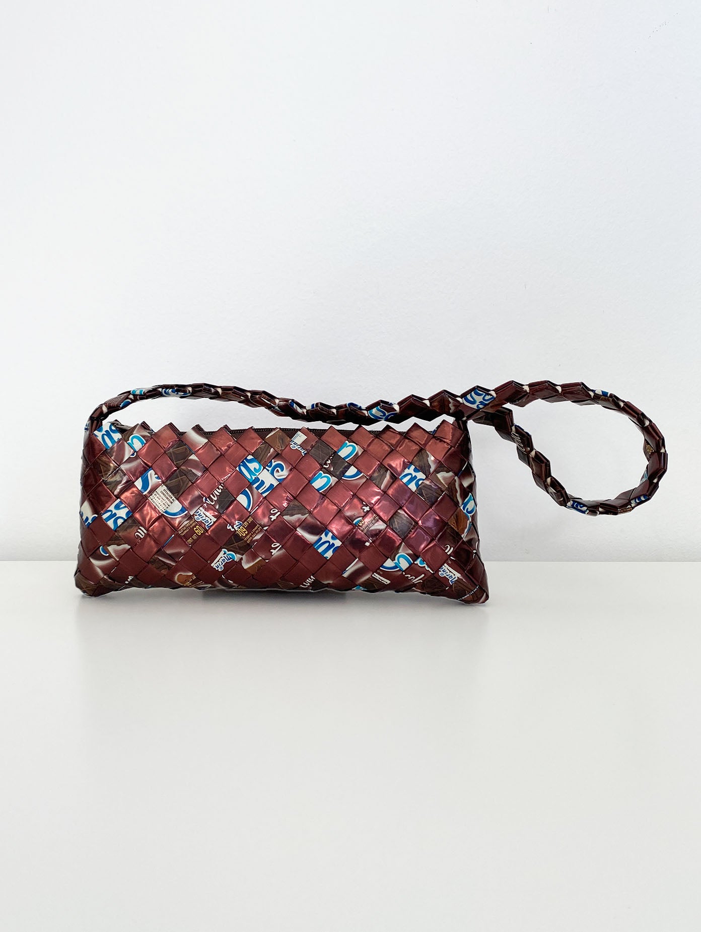Brown Recyled Woven Baugette Bag