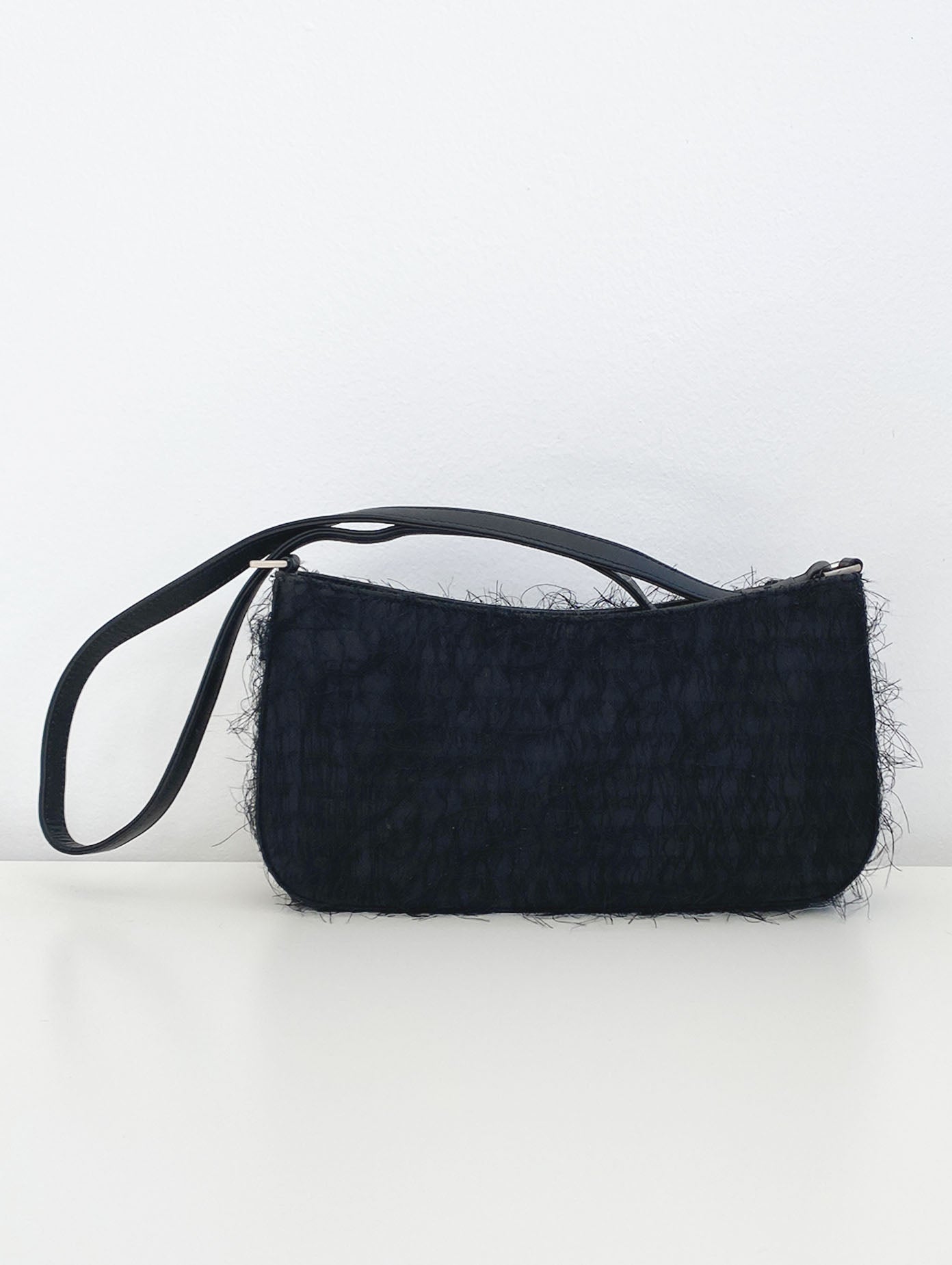 Fuzzy Black Baguette Bag