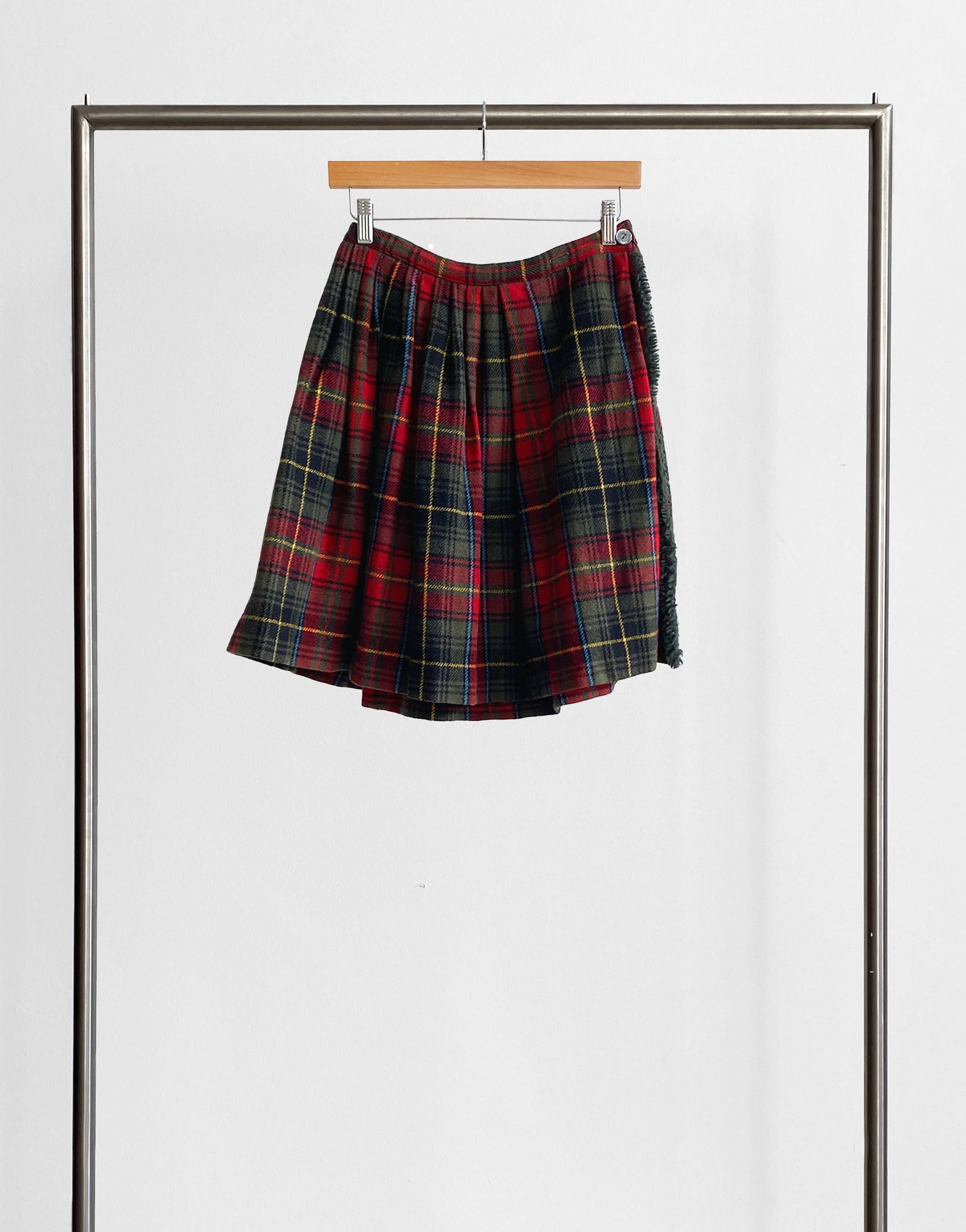 Plaid Wool Pleated Skirt