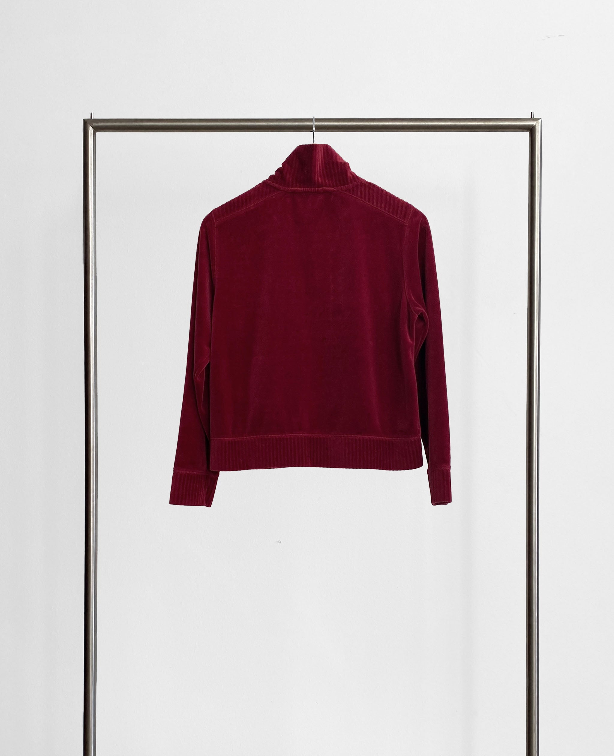 Burgundy Velour Zip Up Sweater