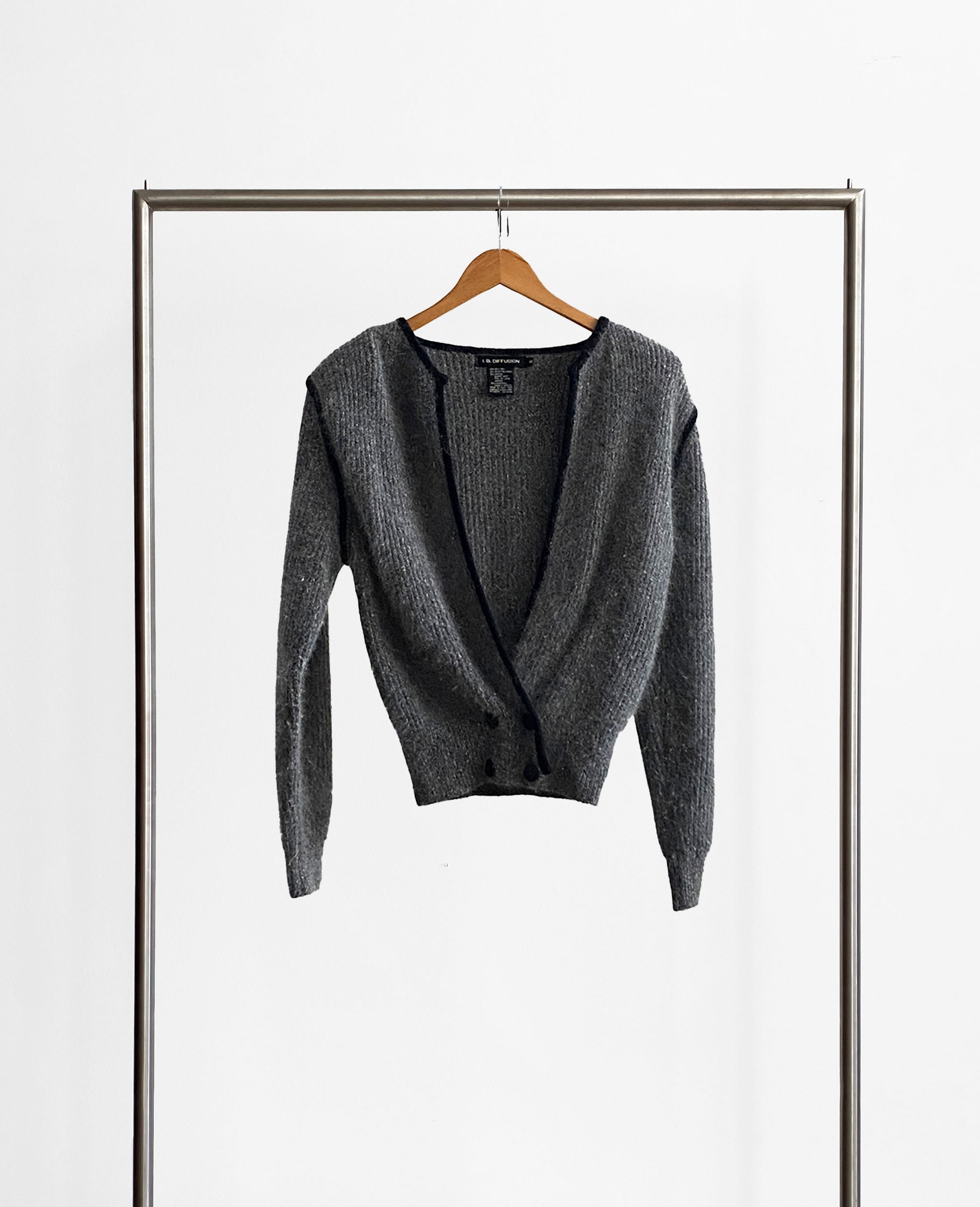 Gray Fuzzy Sweater With Black Trim