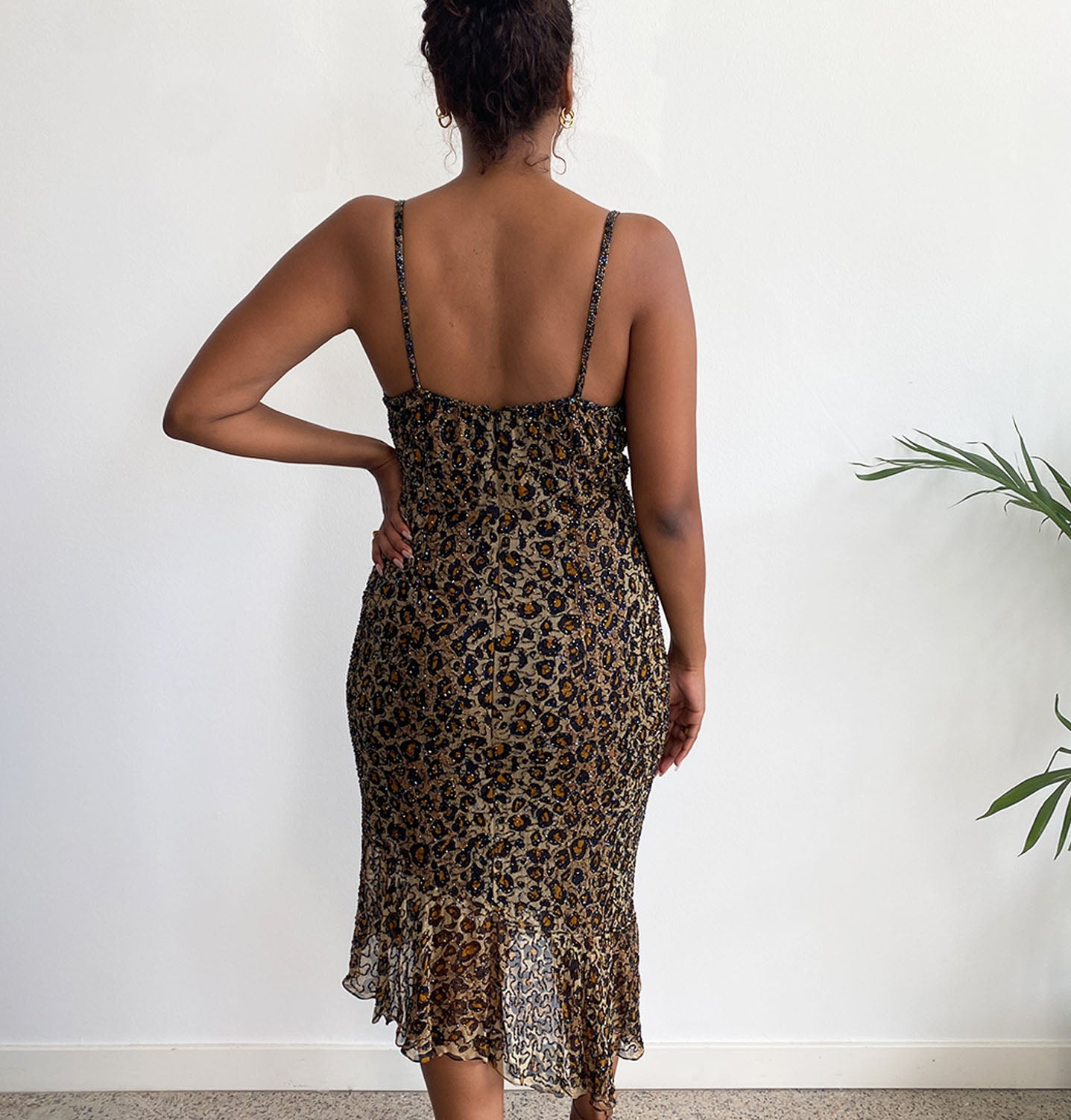 Silk Beaded Jaguar Print Bias Cut Dress