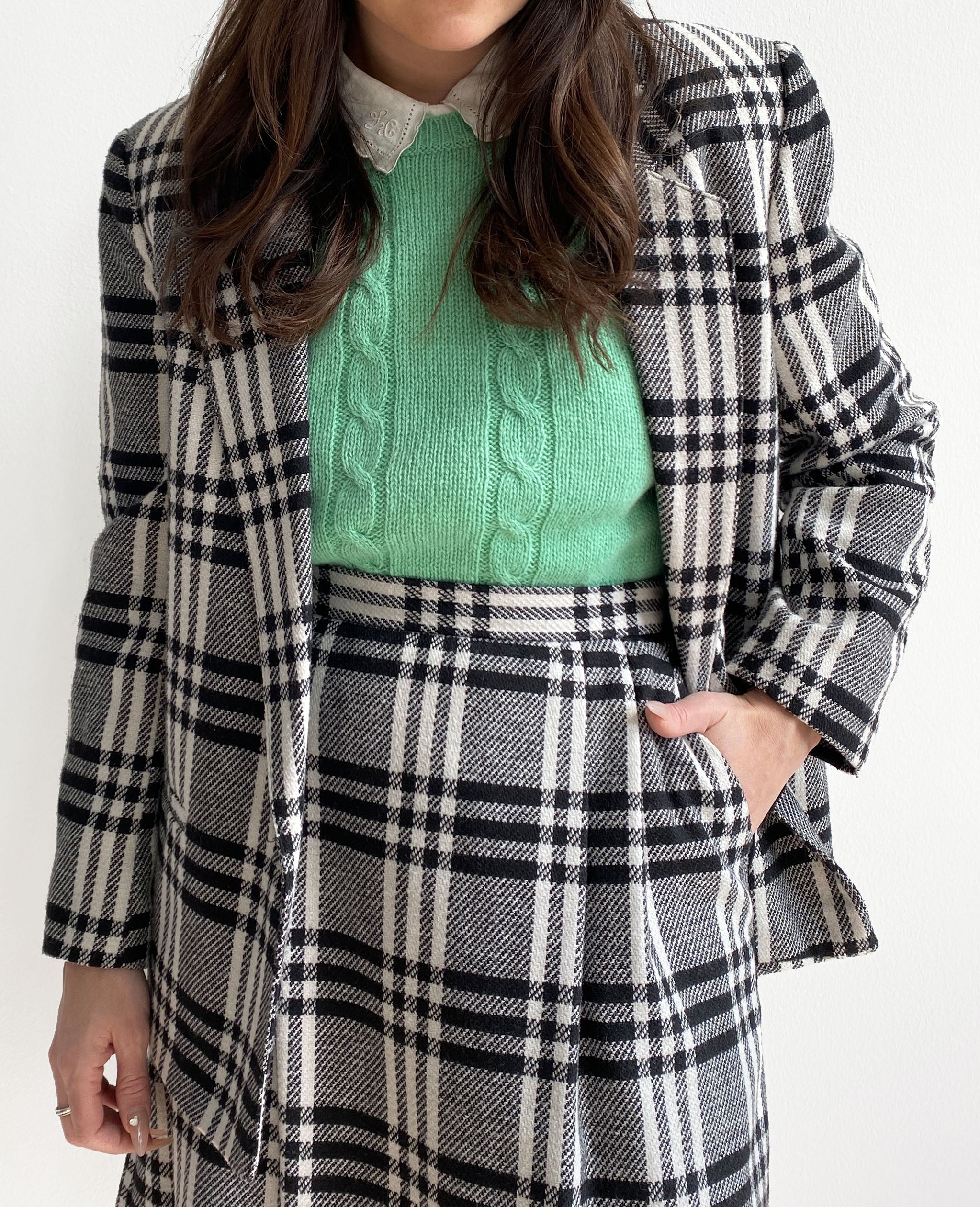 Black and White Checkered Skirt Suit