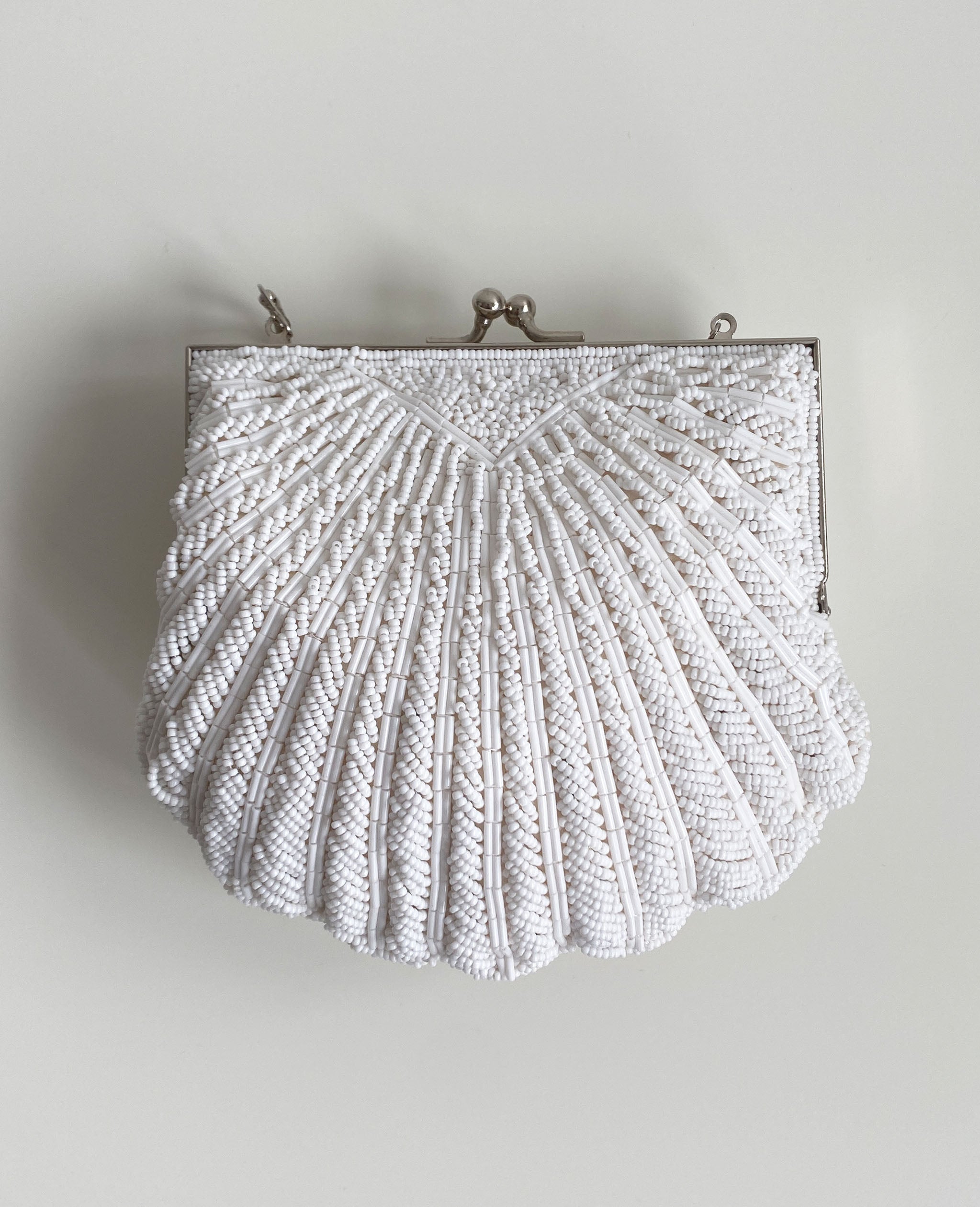 White Beaded Shell Bag
