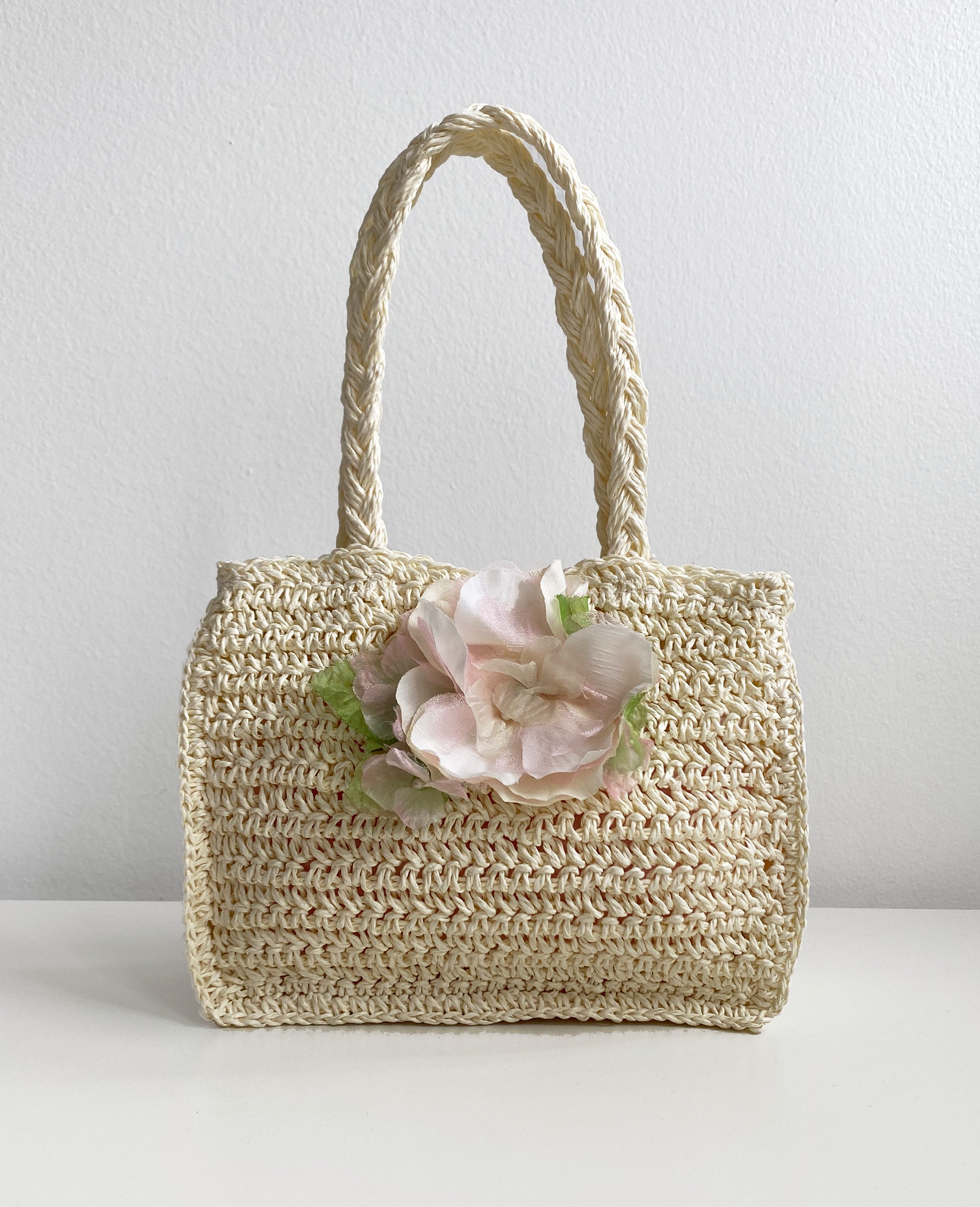 Mini Straw Handbag With Flower Detail
