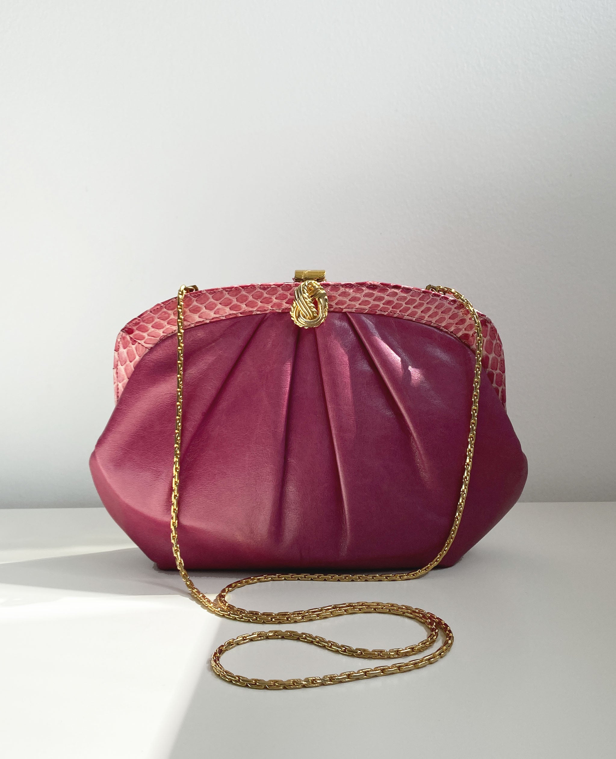 Pink Leather Snakeskin Trim Bag