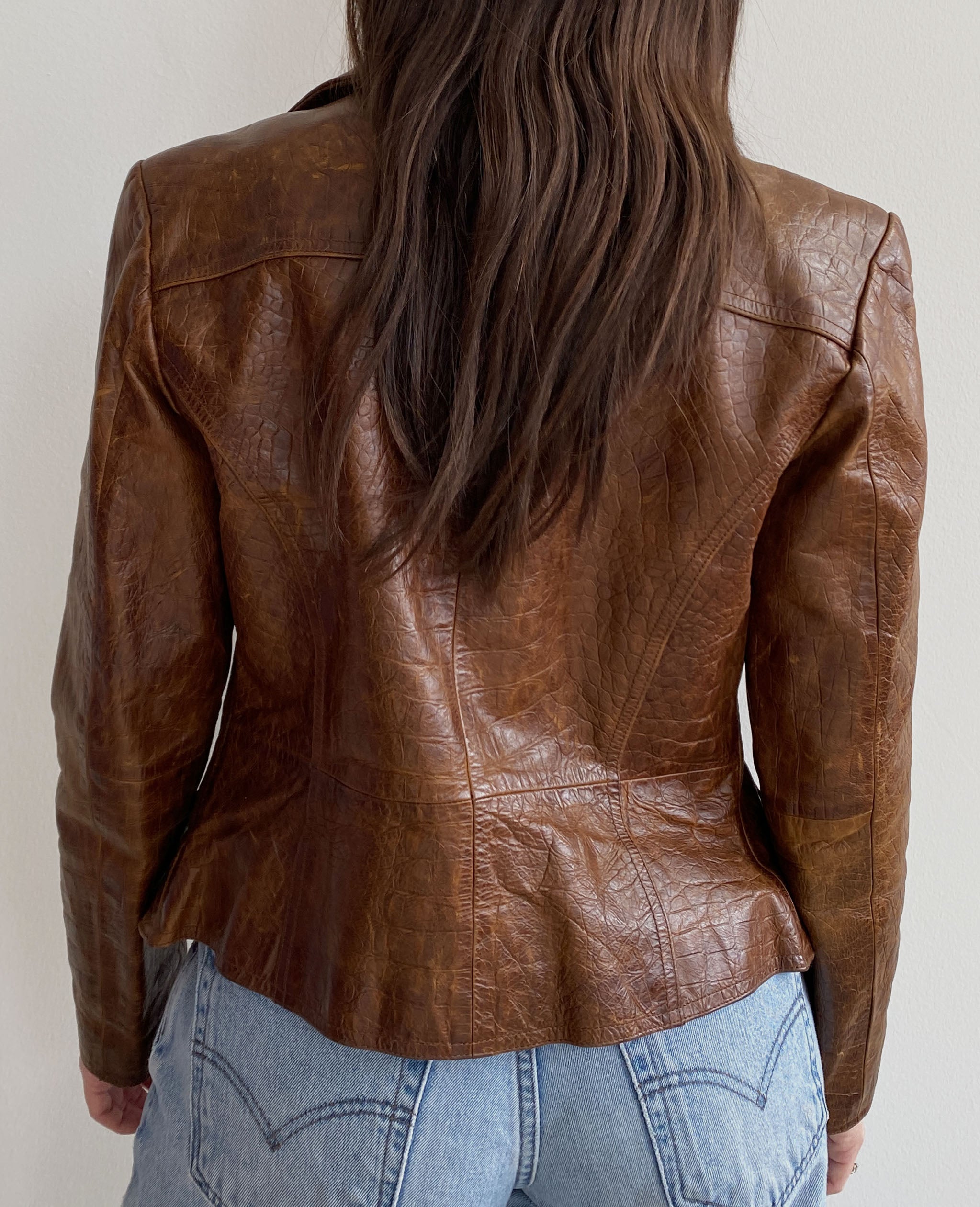 Brown Embossed Leather Jacket