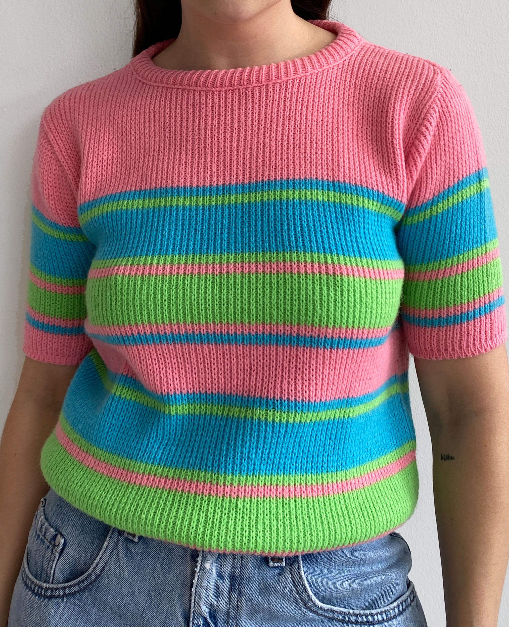 Tri Color Half Sleeve Sweater