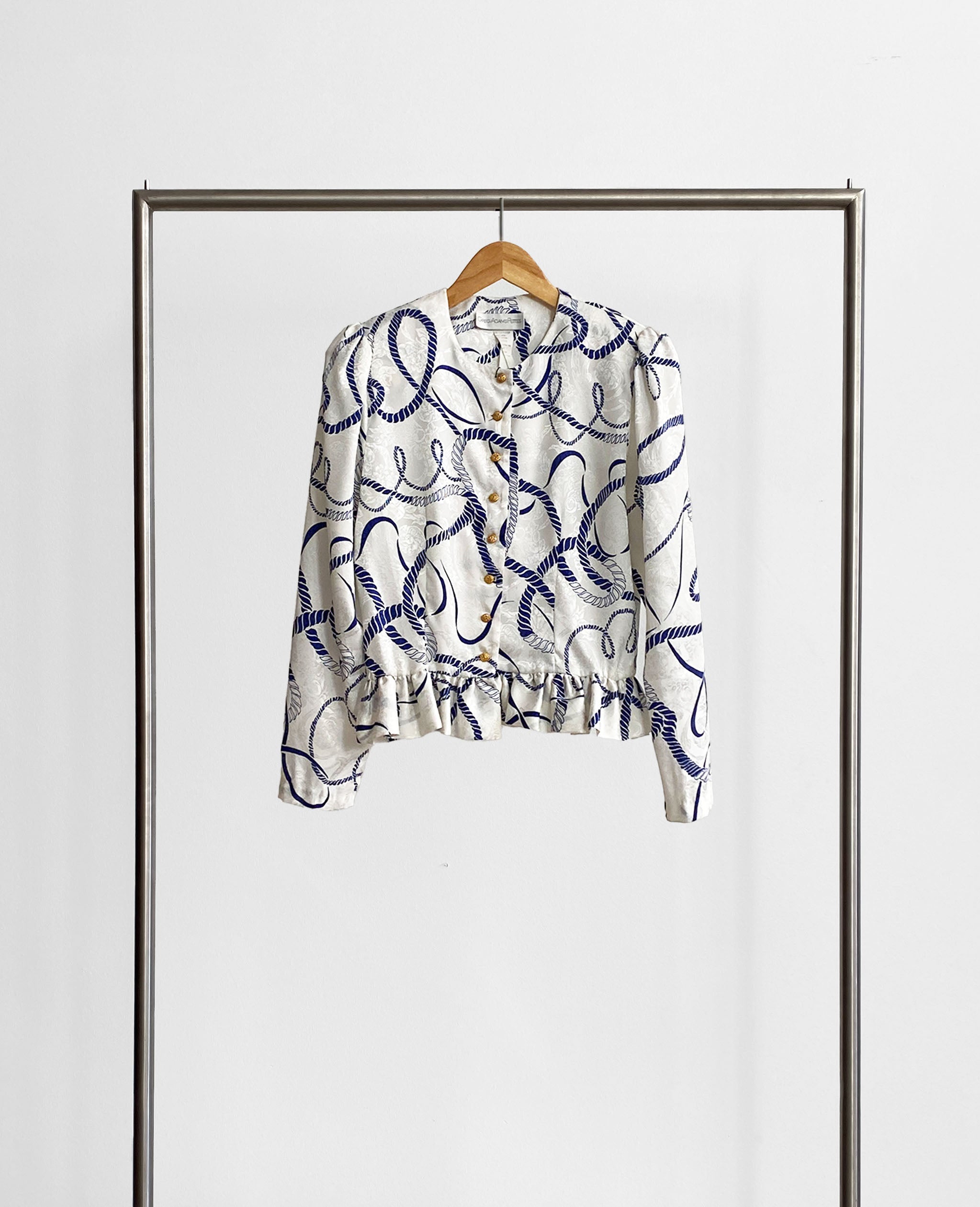 Blue and White Rope Pattern Blouse