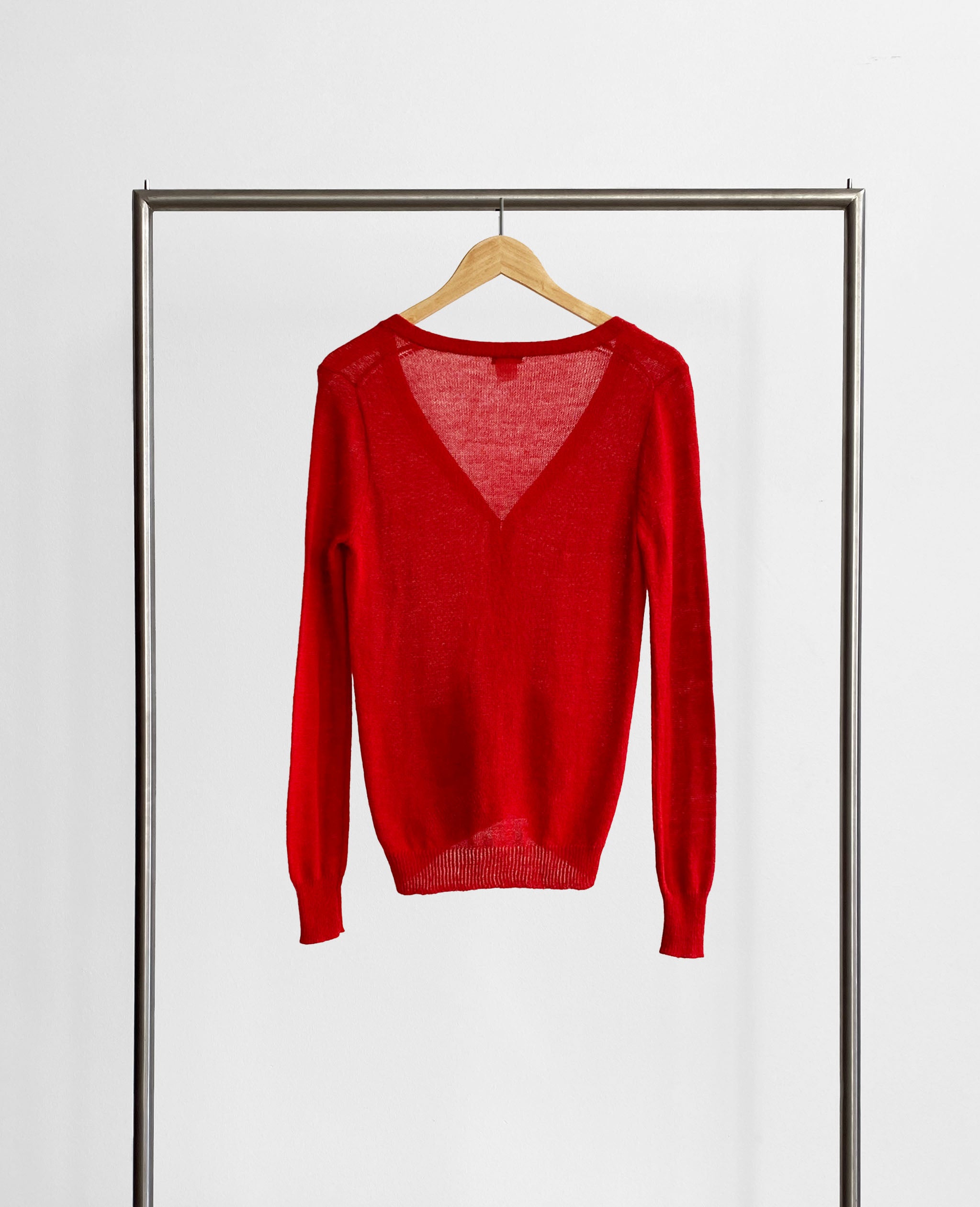 Red Alpaca Blend Cardigan Sweater